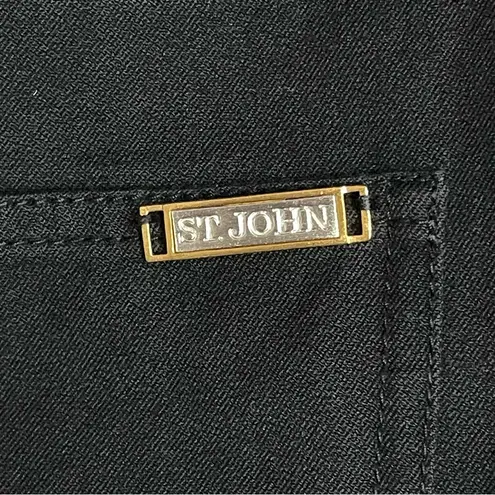 St. John Sport Pants Size 2 Black Stretch Cotton Straight Leg Gold Button VTG