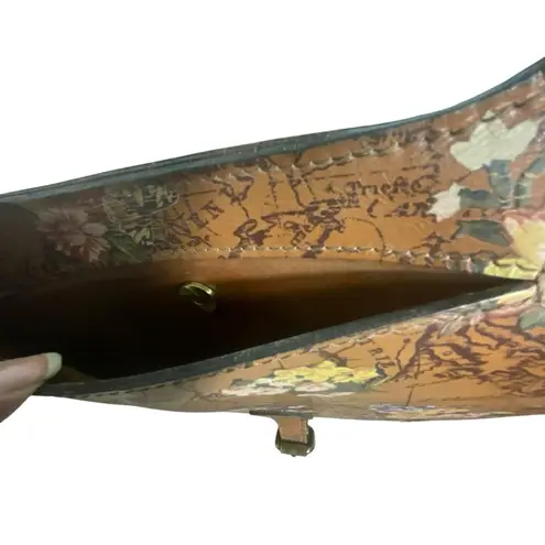 Patricia Nash  English Garden Floral Map London Brown Leather Saddle Bag