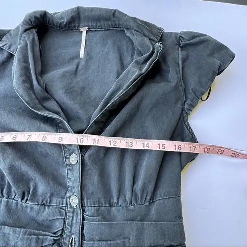 Free People  Chester Washed-Black Peplum A-Line Mini Dress XS