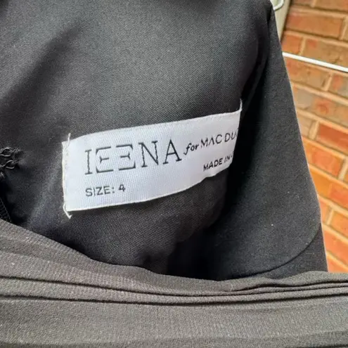 Mac Duggal New IEENA for Plunge Neckline Rosette Pleated A-Line Black Gown Form