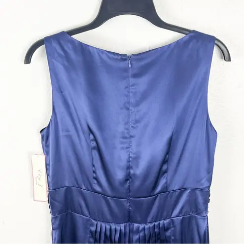 Eliza J Navy Pleated Skirt Jeweled Waist Draped Neckline Back Zipper Dress 8