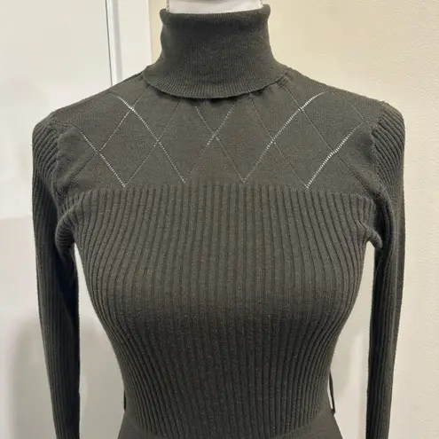 Barbour Laverne Midi Sweater Dress Olive Green Turtleneck US 4 Heritage Preppy