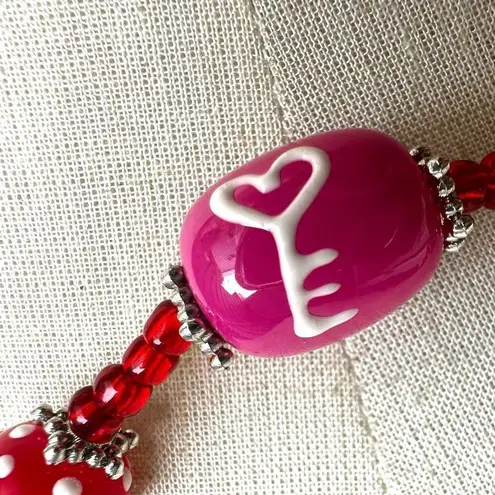 Pink and red hand painted beaded necklace