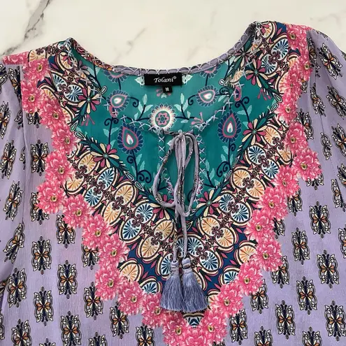 Tolani Silk Tunic Top Swim Cover Up Cruise Boho Hippie Artsy Festival Sz Medium