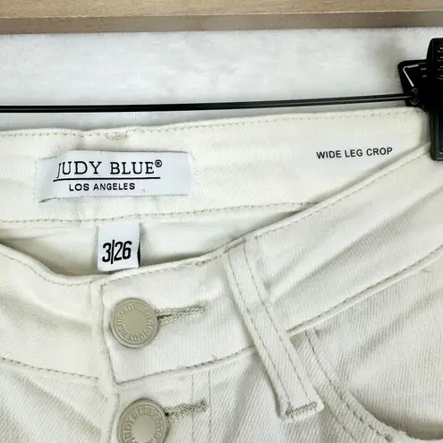 Judy Blue  High Rise Wide Leg Crop Jeans Size 3/26 NEW White Raw Hem Button Fly