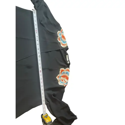 Joan Rivers Black Sheer Open Front Kimono Floral Embroidered Cardigan 1X