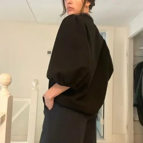 Suno Two Tone Floral Embroidered Puff Sleeve Top Black & Blue Size 6 Retail $395