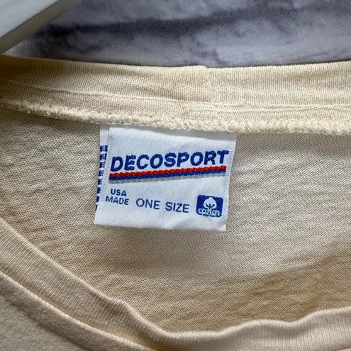 Vintage Decosport 3/4 Sleeve Womens Top Hand painted Mountain Tree Size L Ivory Size L