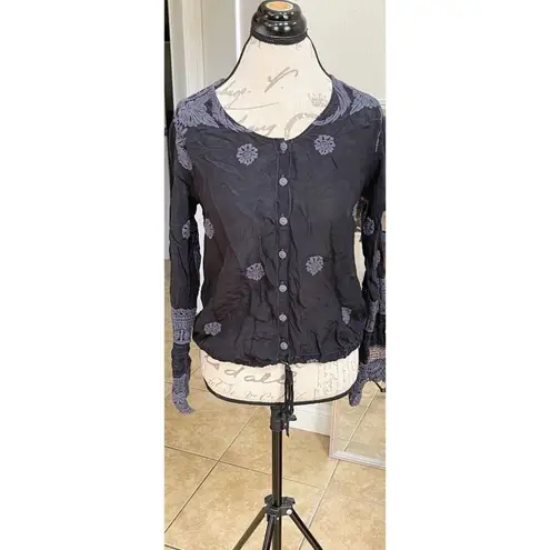 Johnny Was Womens Blouse XS Boho Bohemian Embroidered Festival Music Concert