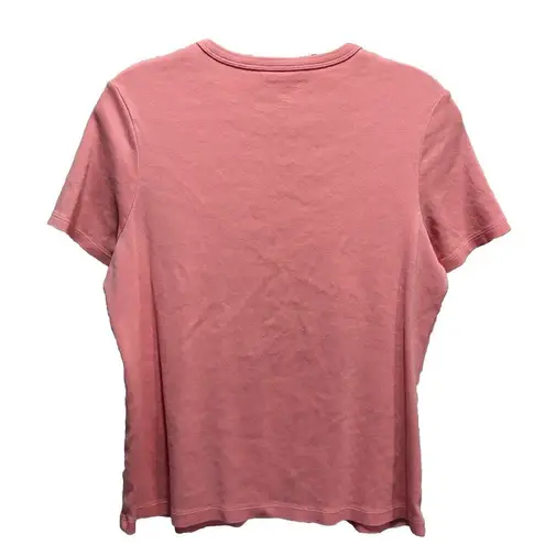 Pendleton Pink Ribbed Short Sleeve T-Shirt Size Large Cotton Soft Semi-Crop