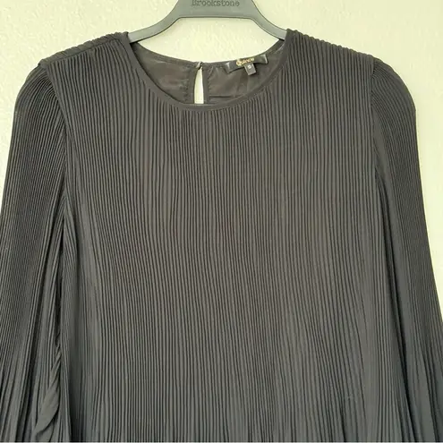Quince Chiffon Pleated Long Sleeve Mini Dress in Black Size Small