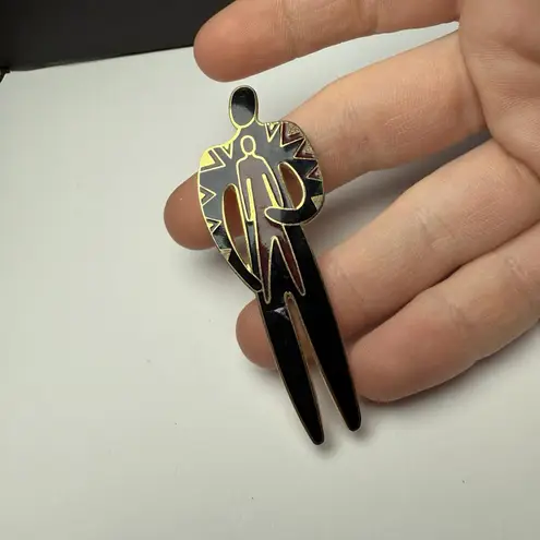 Laurel Burch Shaman Brooch Pin Gold Tone Black Red Enamel Tribal