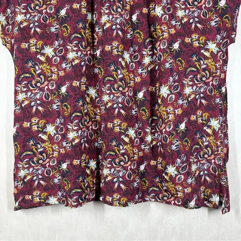 Garnet Hill Quinn Crêpe Blouse Top Shortsleeve Floral Burgundy Size XS