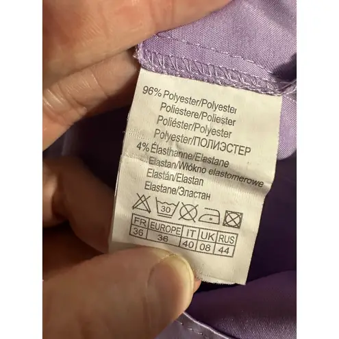 Camaieu Women's Lilac Satin Button Down Short Sleeve Shirt Blouse Size XS Purple