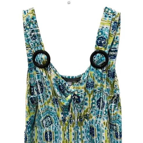 Ny Collection Buckle Strap Printed Maxi Dress Green and Blue Size Large