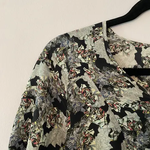 Slate + Willow Gray Black Multicolor Flowy Midi Dress 100% Silk Women's size 6