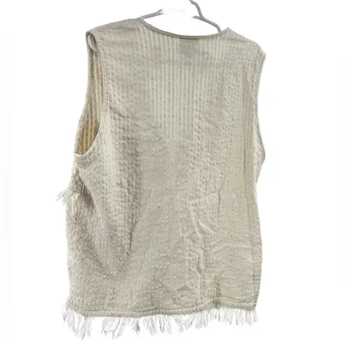 Stefano International Cream Textured Vest button front fringe 18/20 boho cotton