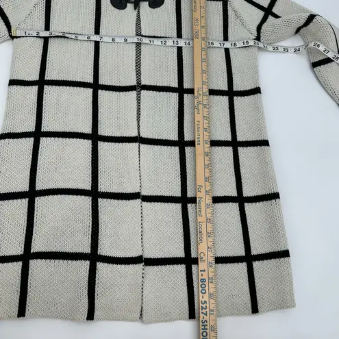 Escio Cardigan Sweater Womens M Toggle Button Windowpane Plaid Ivory Black NEW Multiple Size M
