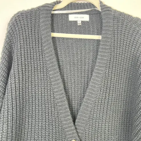John + Jenn Chunky Knit Button Front Grandpa Style Tight Sleeve Cardigan Sweater