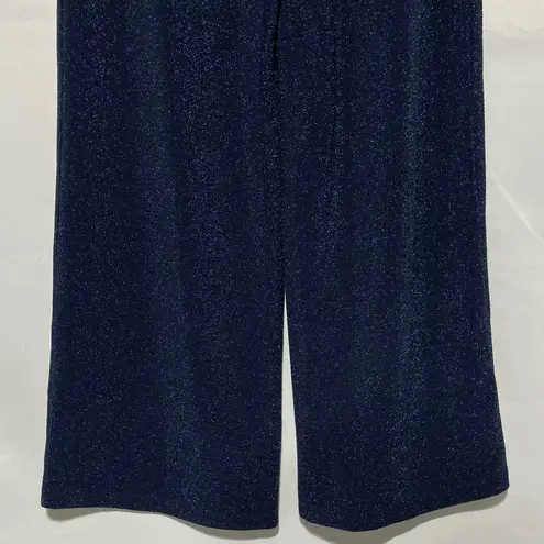 Susan Graver New Occasions Metallic Knit Wide Leg Pants Navy Blue Size Medium