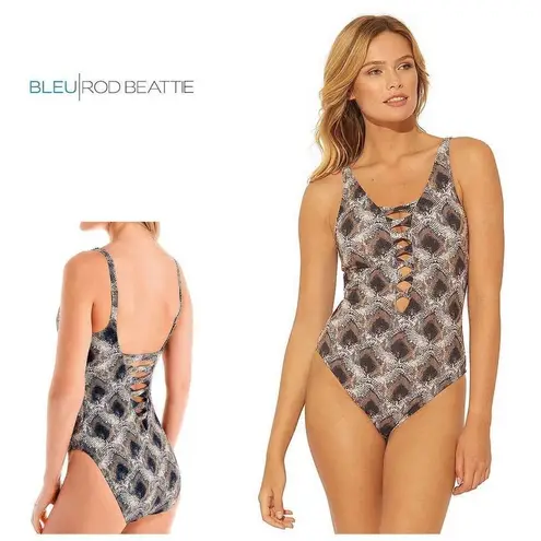 Bleu Rod Beattie New. snake print plunge swimsuit. Size 6. Retails $119