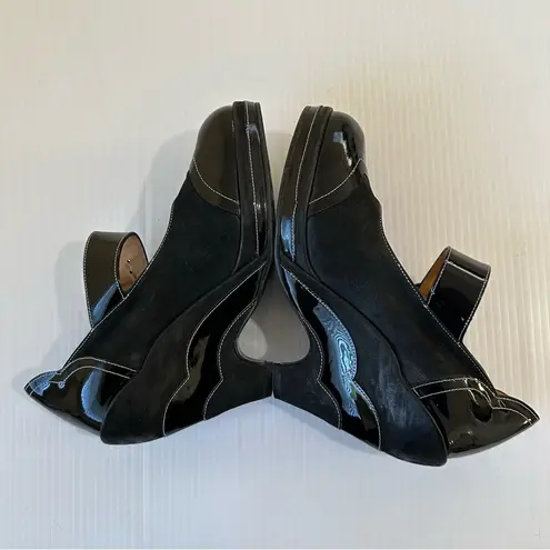 John Fluevog Miss July Scalloped Wedge Heel Pinup Shoes Black, 9