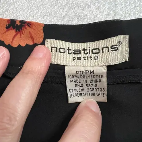 Notations Black Orange Floral Lace Trim Pleated Skirt