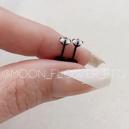 Tiny Black Square CZ Flat Back Earrings