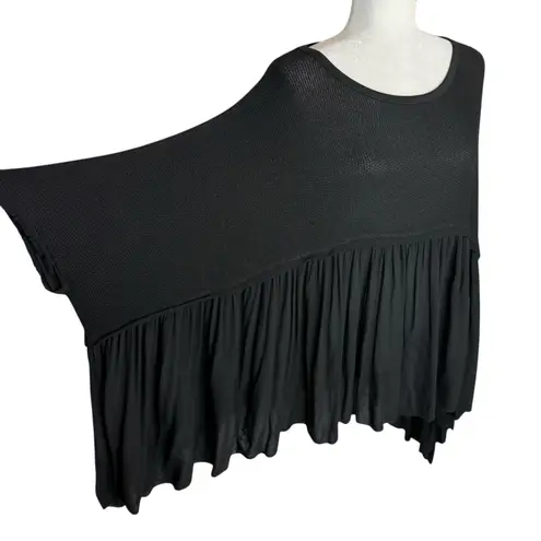Italian Tunic Free Size Lagenlook Asymmetric Knit Oversized Poncho Cocoon Top Black