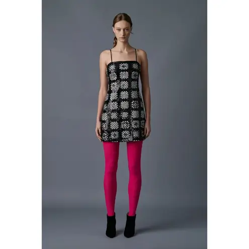 Le Superbe Glamour Granny Squares Sequin Mini Dress Black Womens Size 6 Silver