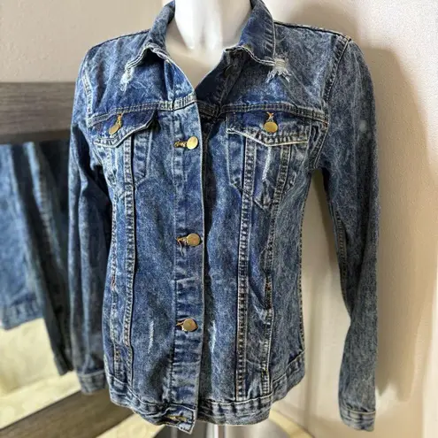 Blue and Gold Jean Jacket with Fitted Silhouette Size L