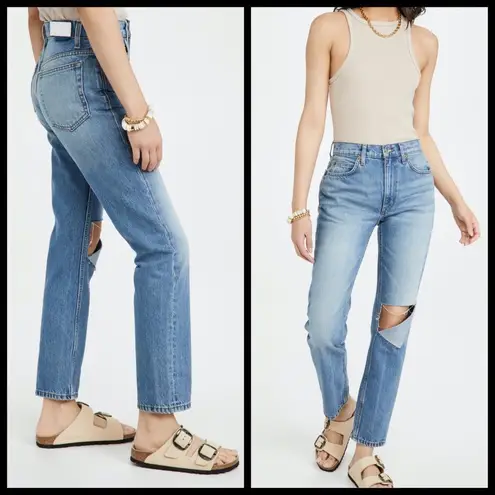 RE/DONE ππ 70's Straight Leg Jeans ~ Daring Indigo With Rip High Waist 31 NWOT