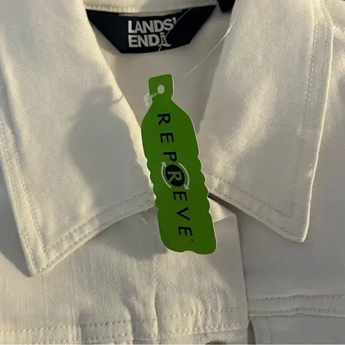 Lands' End Women's White Denim Jacket XL Long Sleeve Casual