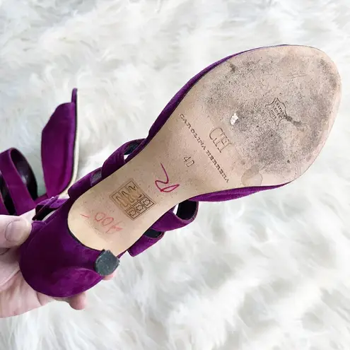 Carolina Herrera Magenta Suede Cut Out Heeled Sandals