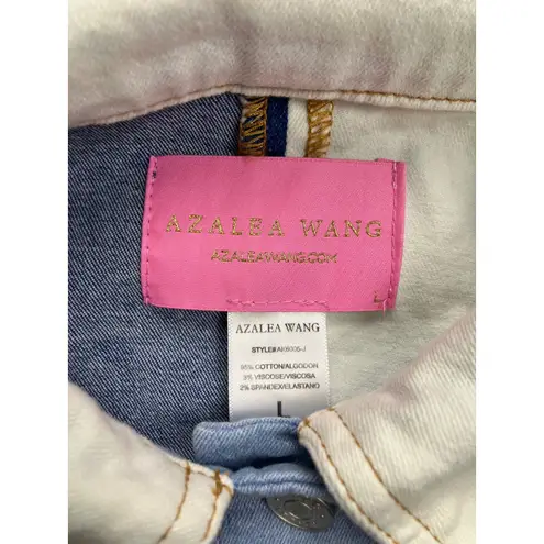 Azalea Wang Patchwork Cropped Denim Jacket Cutout Blue White Size L Statement Size L