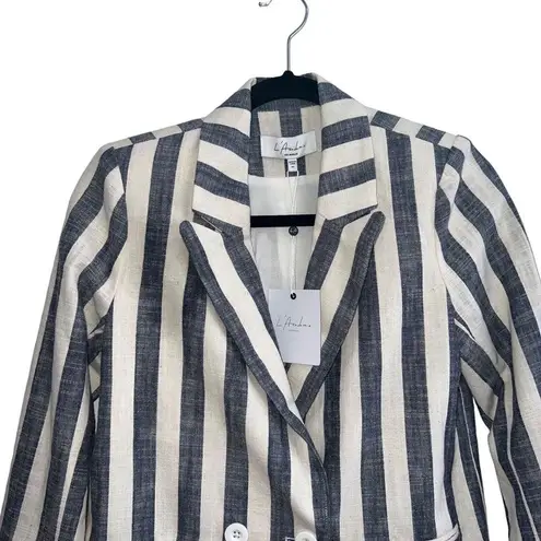 L'Academie NEW NWT L’Acdemie Poppy Linen Blend Blazer Jacket In Navy Stripe