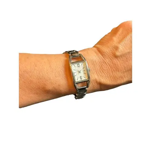 Women's Silver Rectangular Analog Watch With Link Bracelet