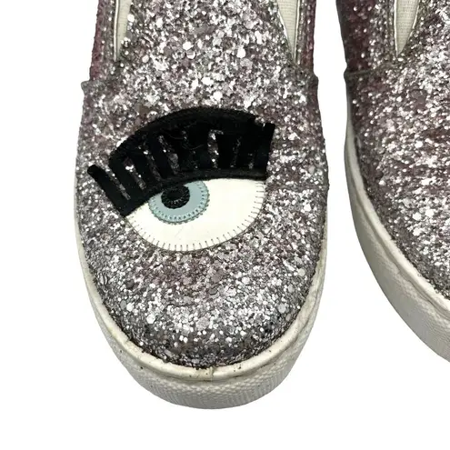 Chiara Ferragni Blink Eye Glitter Slip Ons Sneakers Sparkles Womens Sz EU36 US 6 Pink