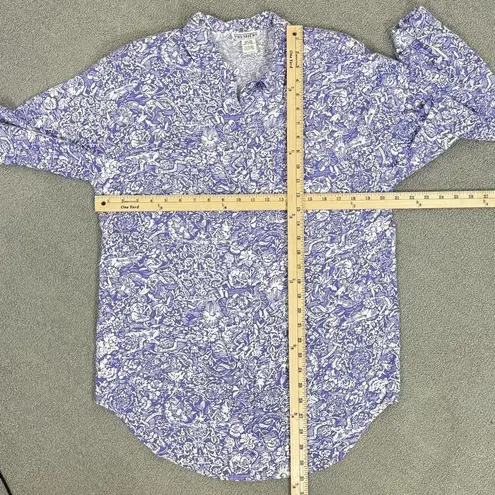 Premiere Vintage Floral Oversized Shirt Button Up Purple White Size 8 Boyfriend