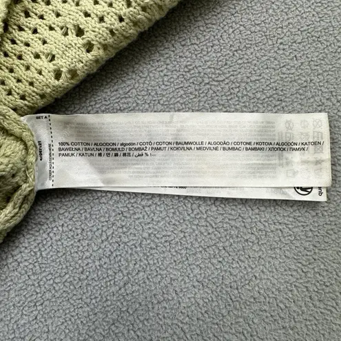 MNG Mango Womens Open Knit Cropped Polo Top S Beige Crochet Short Sleeve Button Tan