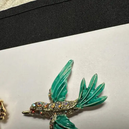 Flamingo , Peacock, Flying Bird Lot Of 3 Rhinestone Gold Tone Brooch Pins