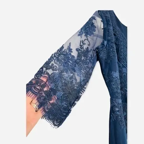 Miss Cristina USA navy blue embroidered lace with rhinestones formal gown LRG Size L