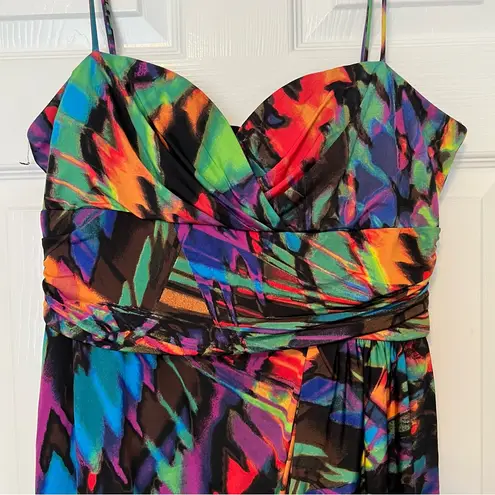Bisou Bisou Bisou Michele Bohbot Abstract Multi color dress spaghetti straps 10