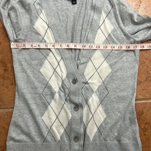 Banana Republic  Grey Argyle Cotton Double V Collar Cardigan Sweater size S