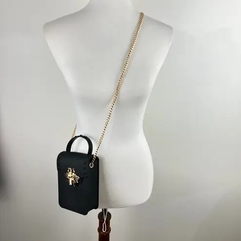 Black Crossbody Cell Phone Bag With Golden Bee Accent Studded Mini Purse