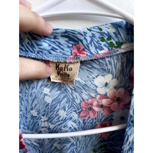 Vintage Women's Koko Knits 80s Floral Cardigan Size M Feminine Dainty Coquette Blue Size M