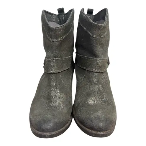 Naughty Monkey Metallic Leather Western Ankle Boots Buckle Detail Size 9