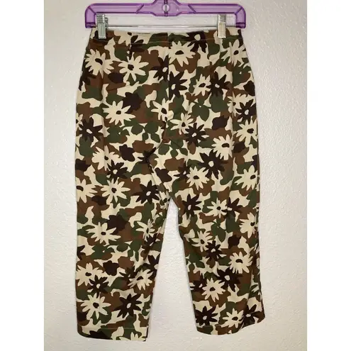 David Paul New York Capri Womens 4 Floral Camo Print Cotton Stretch USA Made Brown