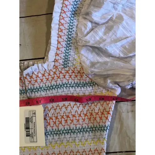 Free The Roses New Multicolor Smocked Top Medium White Feminine Boho