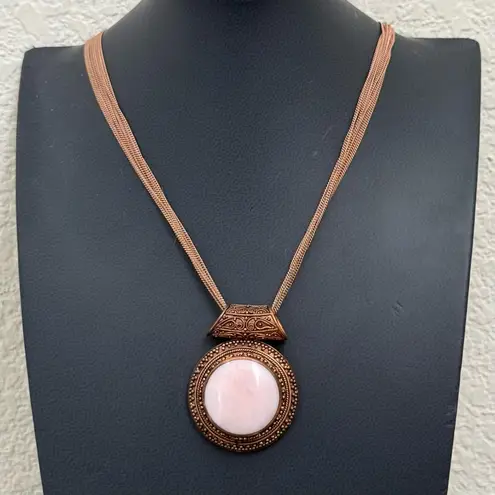 Signed Thailand NK Quartz Agate Rose Gold Multi Chain Necklace 39g. Pink